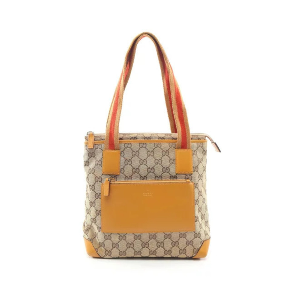Gucci GG Canvas Tote Bag Leather Beige Cream Brown